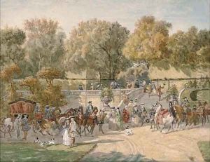 Elegant figures in a park