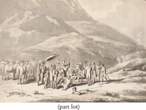 Travellers And Animals On A Hillside