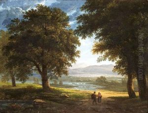 Paesaggio Laziale Con Viandanti E Fiume In Lontananza
