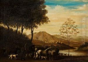 Flusslandschaft Mit Viehherden Und Hirten