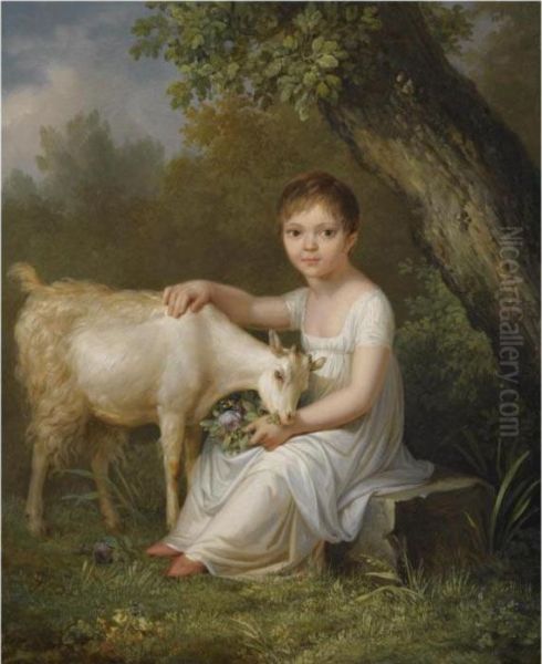 A Young Girl With A Goat - view 1