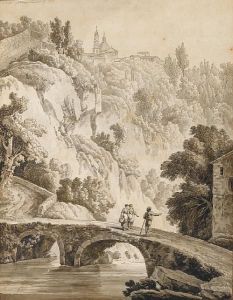 A View Of Vietri With Figures Crossing Abridge In The Foreground A View Of Vietri With Figures Crossing Abridge In The Foreground