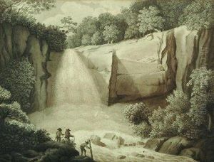 Wanderer Vor Einem Wasserfall by Jacob Philipp Hackert