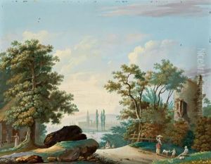 Scuola Del Xviii Secolo Paesaggio Con Un Casale by Jacob Philipp Hackert