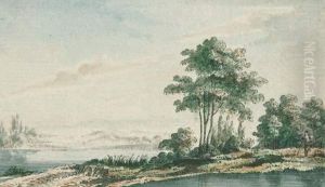 2 Bll.: Flusslandschaft - Landschaft Mit Parkmauer.