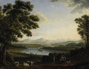 View On The Tiberdale And The 
Milvian Bridge In Rome. Oil On Canvas. Relined. 53 X 68,5cm. Framed.