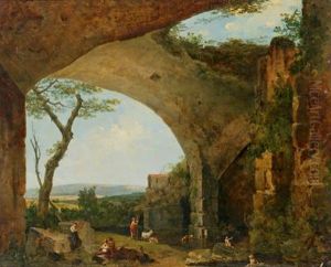 Paesaggio Arcadico Fluviale Con Pastori Sotto Un Arco by Jacob Philipp Hackert