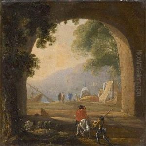 Horseman And Figures On A Riverbank Horseman And Figures On A Riverbank