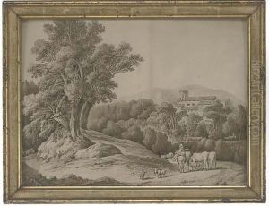 A Drover With Cattle And Goats Before A Villa