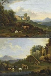 Pair Of Works. Two Landscapes With Herdsmen And Ruins. by Jacob Philipp Hackert