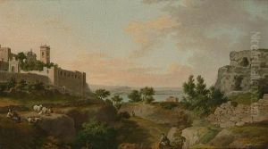 Italianate Landscape With Figures Resting Amongst Ruins, A View To A Lake Beyond