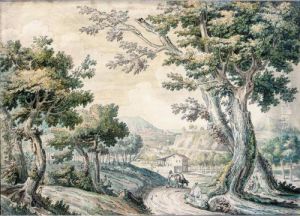 A Bosky Landscape With A Traveller And His Mule On A Road by Jacob Philipp Hackert