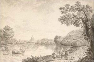 View Of Rome, With Travellers On A Path In The Foreground by Jacob Philipp Hackert