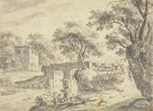 Italianate Landscape With A Shepherd Crossing Abridge by Jacob Philipp Hackert
