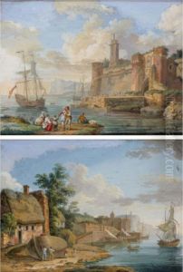 A Pair Of Coastal Landscapes, Possibly French, With Figures And Boats