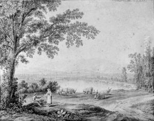A View Of The Lake At Persano,
Near Paestum, With Shepherds Andcattle In The Foreground; And A View Of
Lake Agnano by Jacob Philipp Hackert
