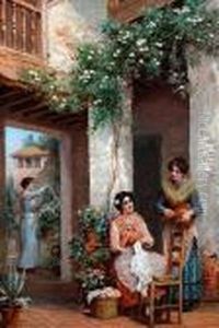 Spanish Girls In A Garden Terrace by Arthur Trevor Haddon
