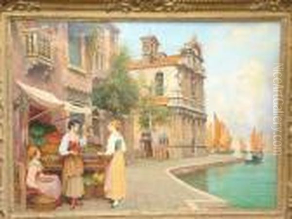 A Venetian Canalside Fruit Stall - view 1