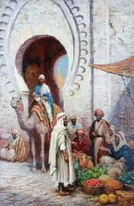 An Arabian Gateway, With Street Vendors And A Camel And Rider by Arthur Trevor Haddon