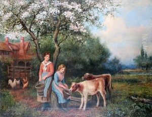 Feeding The Calves by Arthur Trevor Haddon