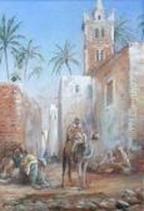 A North African Street Scene With Man On A Camel by Arthur Trevor Haddon