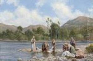 Women Washing Clothes On A River Bank