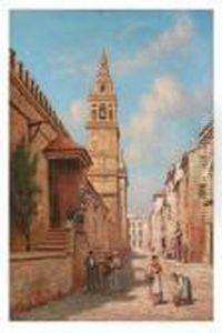 Spanish Street Scene With Figures And Donkey by Arthur Trevor Haddon
