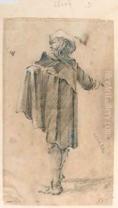 A man in a cape wearing a hat, seen from the side by Jan Miel