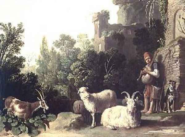 Goatherd playing the bagpipes - view 1