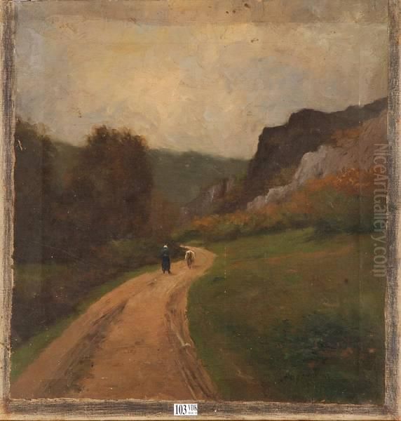 Fermiere Et Sa Vache Sur Le Chemin - view 1