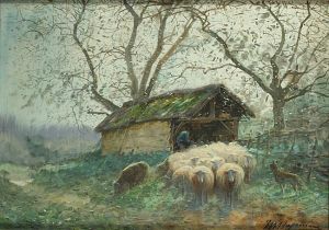 Berger Et Son Troupeau De Moutons by Maurice Hagemans