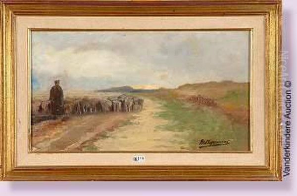 Berger Et Son Troupeau Sur Un Chemin De Campagne - view 1