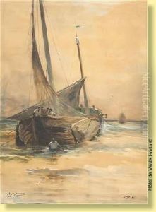 Bateau De Peche A Heyst En 1890 by Maurice Hagemans