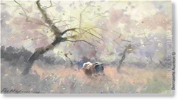 Cows Inlandscape. Water Colour. Signed 'm.hagemans' - view 1