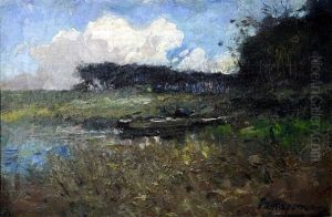 [paysage Boise Avec Pecheurs A La Mare] by Maurice Hagemans
