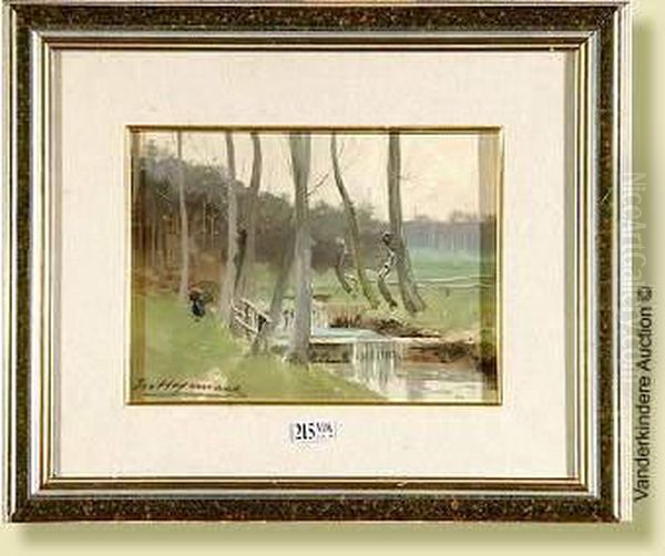Lalasne A Genval, Aquarelle Et 
Gouache Sur Papier. Signee En Bas Agauche M. Hagemans. Ecole Belge. 
Dim.: 17x23,5 Cm - view 1