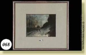 Cheminanime A La Tombee Du Jour,
 Aquarelle Sur Papier. Signee En Bas Agauche M. Hagemans. Ecole Belge. 
Dim.: 15,5x20,5cm