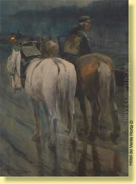 Haleur Et Ses Chevaux Pres De La Peniche - view 1