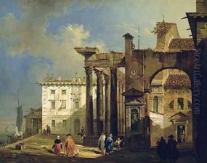 The Portico of the Church of San Lorenzo in Milan 1814 by Giovanni Migliara