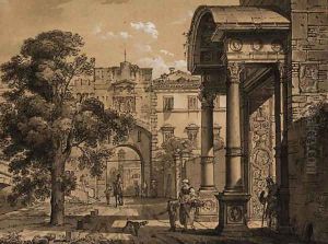 A capriccio view of a city in the Veneto Design for the stage by Giovanni Migliara