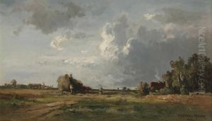 Heuernte Bei Aufziehendem Gewitter by Fritz Halberg-Krauss