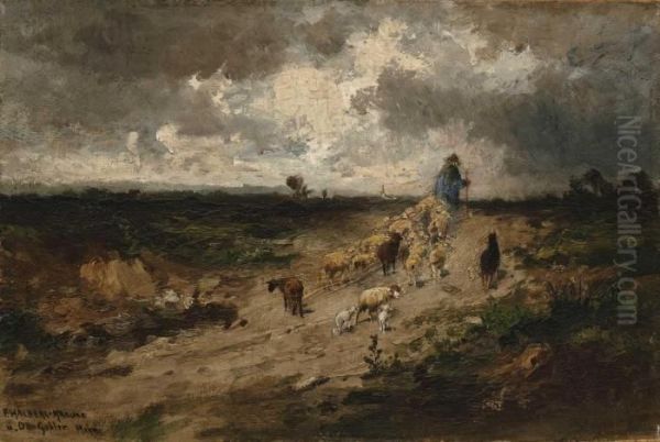 Schafer Mit Herde In Gewittriger Landschaft - view 1