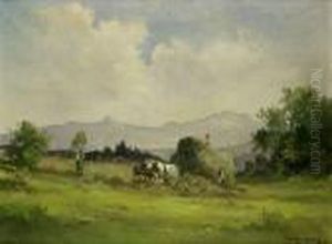 Bergbauern Bei Der Heuernte In Den Voralpen by Fritz Halberg-Krauss