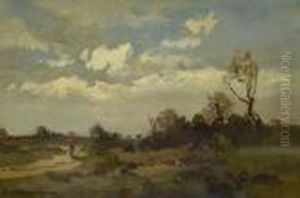 Moorlandschaft Mit Wanderer. by Fritz Halberg-Krauss