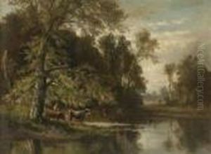Hirte Mit Kuhen Am
Waldteich. by Fritz Halberg-Krauss
