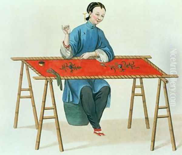 A Woman Embroidering - view 1