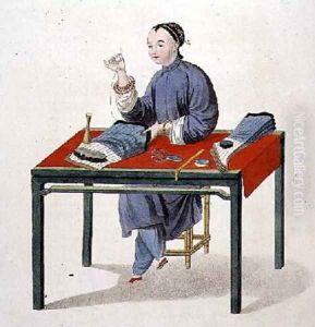 A Woman Making Stockings by Major George Henry Mason