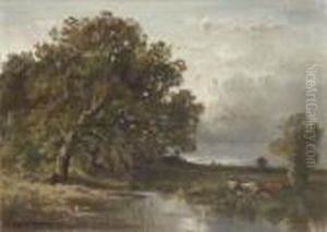Kuhe An Der Tranke An Einem
Verschilften Weiher. by Fritz Halberg-Krauss