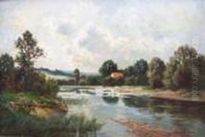 Baumbestandene Fluslandschaft Mit Kleinem Haus (isarauen ?) Baumbestandene Fluslandschaft Mit Kleinem Haus (isarauen ?)