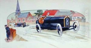 A Peugeot Racing Car in the Grand Prix de France of 1911 1913 by Marguerite (Gamy) Montaut